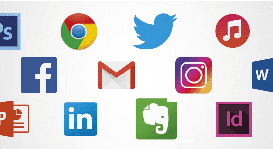 Une série de logos de logiciels sur fond blanc.