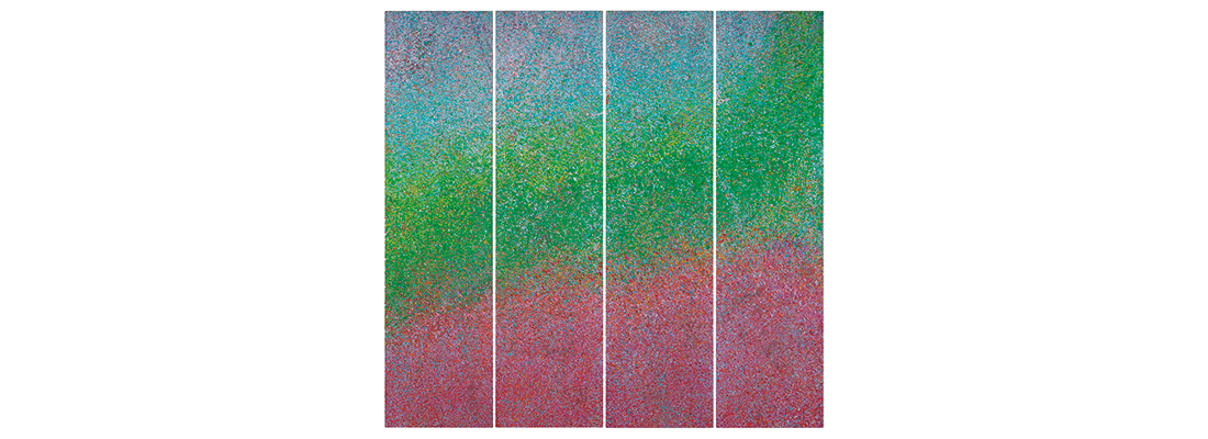 Cum grano salis ou Mon Monet, 1997
Peinture acrylique et dispersion sur panneaux de porte
204 x 53 cm (Chacun des quatre éléments)
INV 1998-086, Musée Jenisch Vevey
 © Musée Jenisch Vevey
