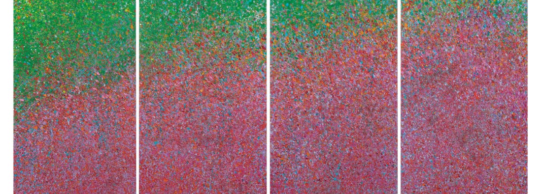 Affiche Exposition Arlaud. (Jean-Claude HESSELBARTH, Cum grano salis ou Mon Monet, 1997, Peinture acrylique et dispersion sur panneaux de porte, 204x53 cm (Chacun des quatre éléments) INV 1998-086, Musée Jenisch Vevey © Musée Jenisch Vevey)